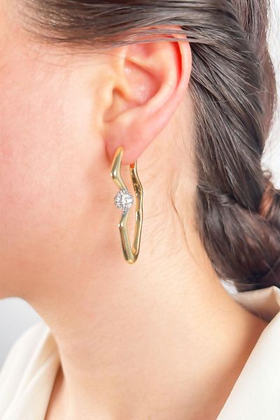 Sose Moda Asymmetrical Zircon Stone Earrings - Gold