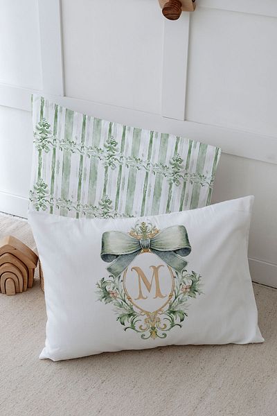 Tuğba Kuğu 2 Pillow Case (35X45) Green Royal Series - Letter m