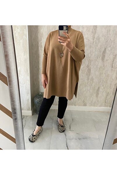 Şefiye Official Bej Renk Yarım Balıkcı Yaka Kenar Ucu Yırtmaçlı TRİKO Panço T...