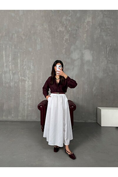 nizzell تنورة مكافئة من قماش البوبلين مع جيوب وخصر مطاطي