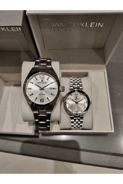 Daniel Klein Silver Color Couple Lover Watch and Bracelet Gift
