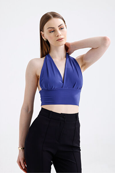 Elia Moda Γυναικεία μωβ μπλούζα με λαιμόκοψη με κούφια σανίδα