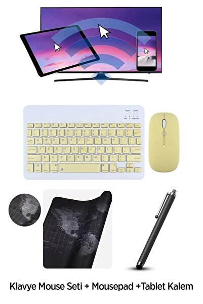 Alfa MEC Tüm Cihazlara Uyumlu Kablosuz Bluetooth Klavye+mouse Set+MousePad+Tablet Kalemi