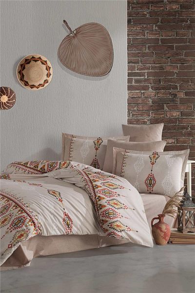 Clasy Ethnica Beige Double 100% Cotton Quilt Set 195*215 cm