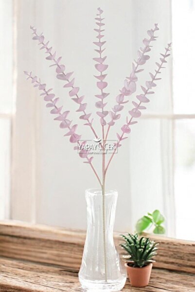Yapay Çiçek Deposu Yapay Retro Pastel Okaliptus Dalı 80 cm Pudra