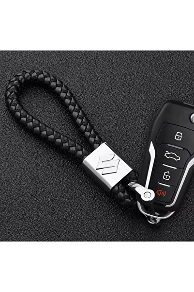 RoseTR Suzuki Swift and Compatible Black Leather Braided Keychain