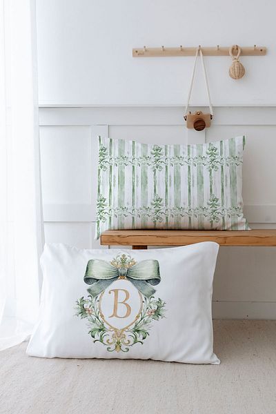 Tuğba Kuğu 2 Pillow Case (35X45) Green Royal Series - Letter B