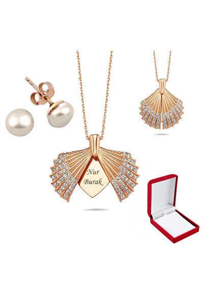 PİGADO İsme Özel Aç Kapa Gümüş Istiridye Kolye Küpe Seti Sevgililer Günü