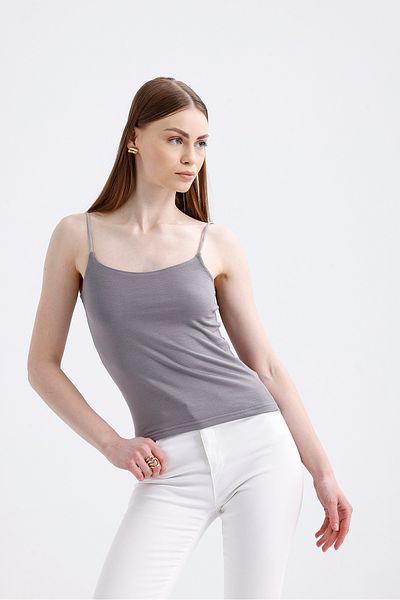 Elia Moda Γυναικεία μπλούζα με λουράκι σε γκρι ανοιχτόχρωμο σχοινί