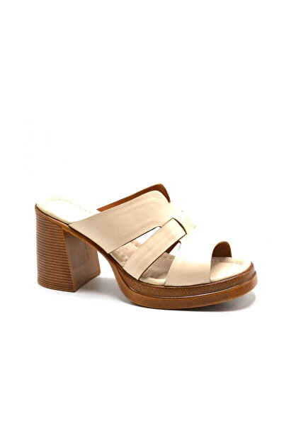 Venüs Papuci de zi cu toc gros bej din piele naturală - 2413403 y