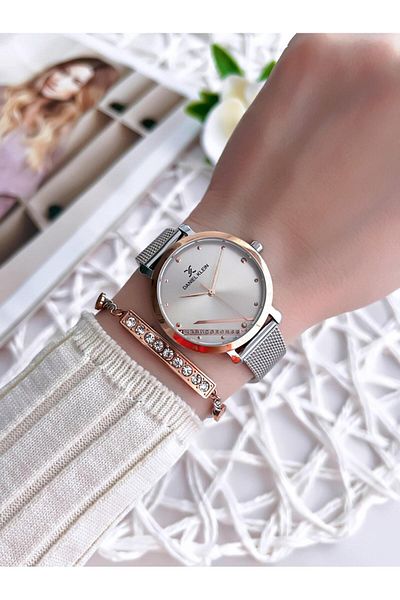 Daniel Klein Wicker Series Steel Cord 30 Mt Water Resistant Women's Wrist Watch with Bracelet and Necklace Gift