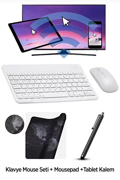 Alfa MEC Tüm Cihazlara Uyumlu Kablosuz Bluetooth Klavye+mouse Set+MousePad+Tablet Kalemi