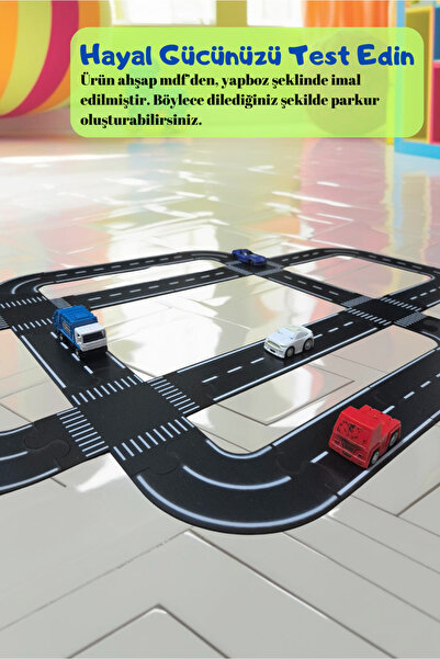 kalides Oyuncak Araba, Araç Parkuru (MEDIUM) -eğitici Ve Eğlenceli Yol Yapım Ahşap Oyuncak - Otoban Puzzle