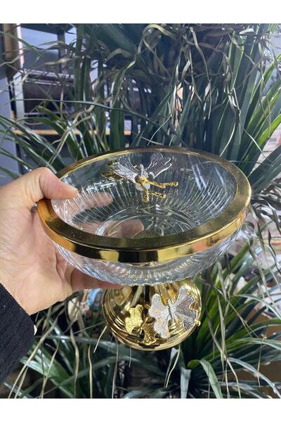 elif aksesuar Kapaklı Orta Boy Ayaklı  Meyvelik  Sunum Tabağı Altın