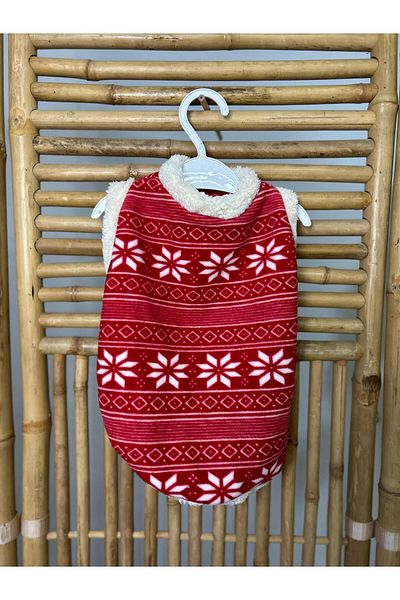 yalıpet Red Patterned Cat Dog Clothes Fleece