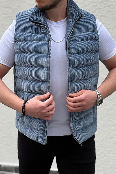 Moderk New Velvet Corduroy Zip-Up Inflatable Vest Men