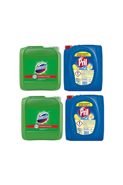 Pril Sıvı Bulaşık Deterjanı 2 'li Güç Limon 4kg  ve Domestos Çamaşır Suyu Dağ Esintisi 2'li 3.5 kg