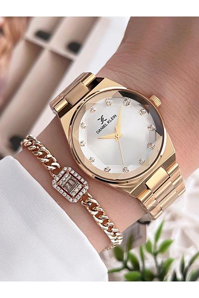 Daniel Klein Women's Wrist Watch with Gold Color Steel Band 30 Mt Water Resistant Bracelet Gift