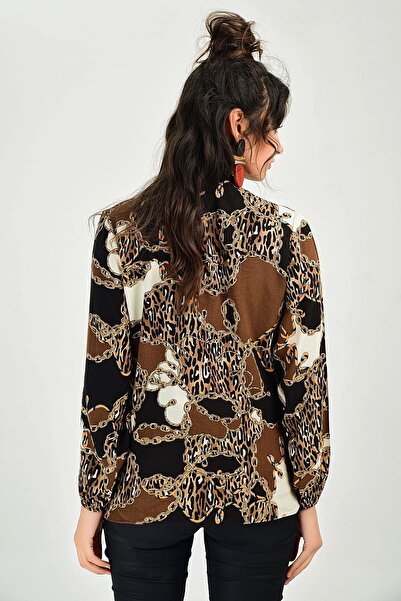 Juuuj Cămașă cu model pentru femei, cu guler special, cu mâneci lungi, cu croiala obișnuită