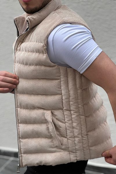 Moderk New Velvet Corduroy Zip-Up Inflatable Vest Men