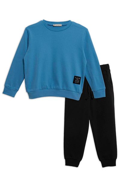 for you kids 2-Piece Label Detailed Sweatshirt Navy Blue Jogger Set