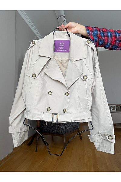 Natavanbutık Light Beige Color Oversize Short Trench Coat