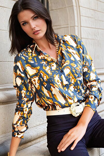 Juuuj Cămașă cu model geometric indigo, cu croiala obișnuită