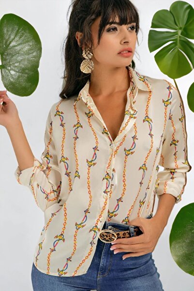 Juuuj Γυναικείο πουκάμισο με μακρυμάνικη κανονική εφαρμογή με λευκή αλυσίδα