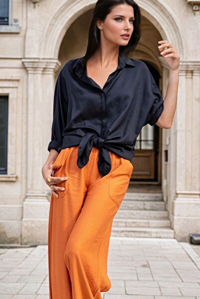 Juuuj Black Loose Fitting, Pleated Back Detail, Long Shirt