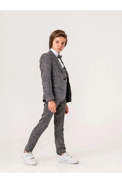 Zekids Boy's Pocket Handkerchief Detailed Linen Suit (10-14 Years Old)