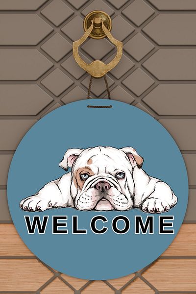 Rugmood Ornament Modern pentru Ușă Bulldog Albastru Ornament pentru Ușă de Binevenit în aer liber