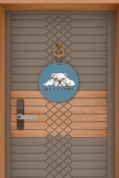 Rugmood Ornament Modern pentru Ușă Bulldog Albastru Ornament pentru Ușă de Binevenit în aer liber