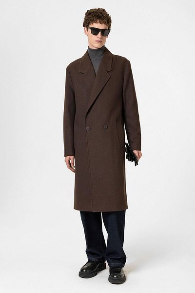 Antioch Brown Wool Blended Herringbone Double Breasted Men's Coat