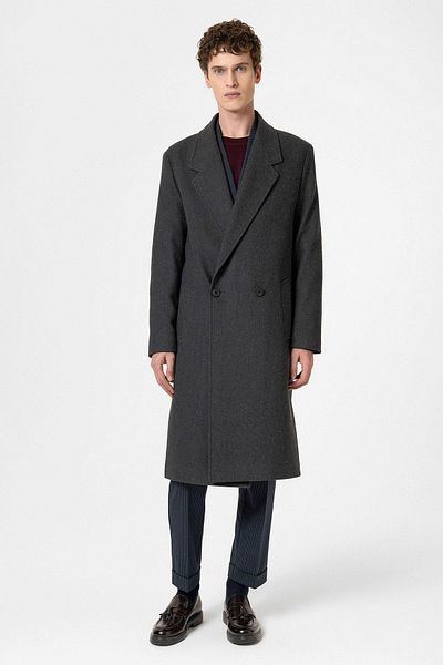 Antioch Anthracite Wool Blended Herringbone Double Breasted Men's Coat