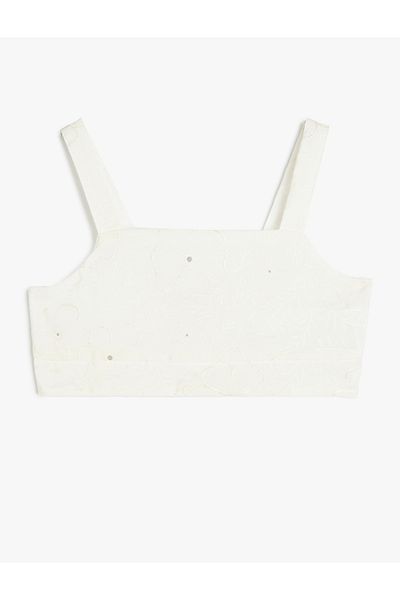 Koton Viscose Blended Square Neck Strap Crop Blouse