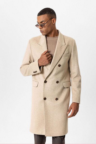 Antioch Beige Wool Blended Double Breasted Men's Coat