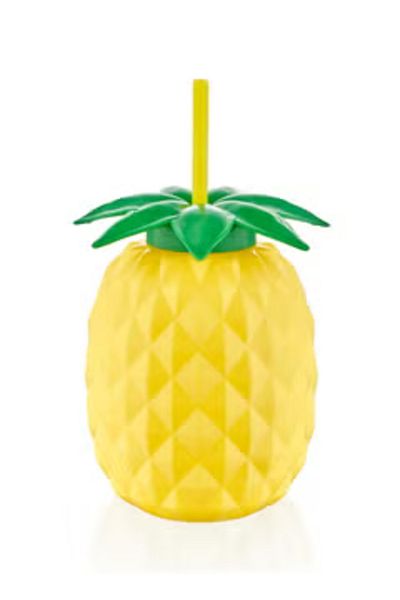 Qlüx Plastic Juice Bottle with Straw Pineapple Shape 4 Pcs Set 12,5X18,5 CM