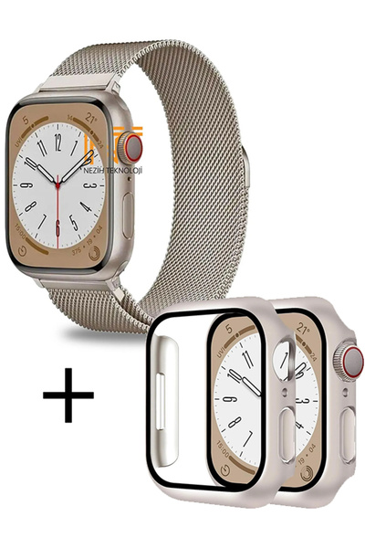 Nezih Case Watch Seri 7/8/9 45mm Uyumlu Hasır Örgü Metal Kordon Ve Kasa Ekran...