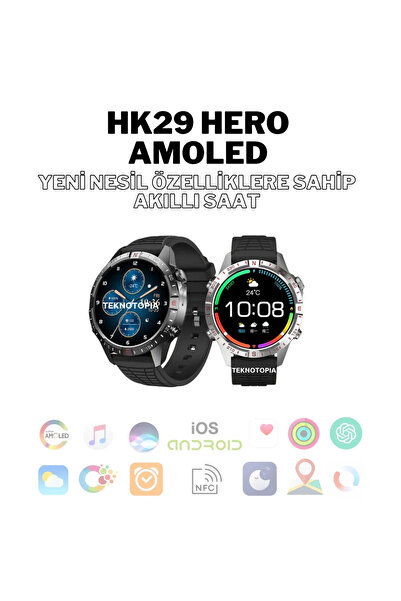 Teknotopia HK29 Hero Amoled Ekran Yuvarlak Akıllı Saat Navigasyon Bluetooth Ç...