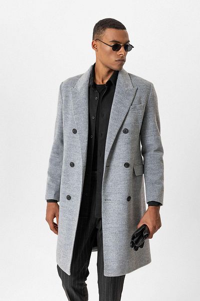 Antioch Gray Wool Blended Double Breasted Men's Coat