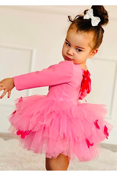 Tinypeople Kelebekli pembe tütü çocuk abiye elbise kelebekli bebek doğum günü...
