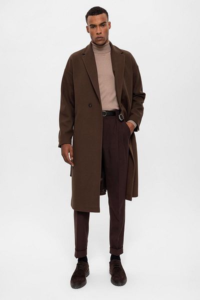 Antioch Dark Brown Belted Oversize Men's Coat