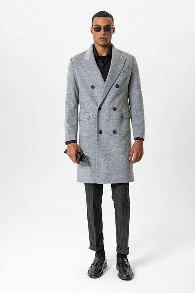 Antioch Gray Wool Blended Double Breasted Men's Coat