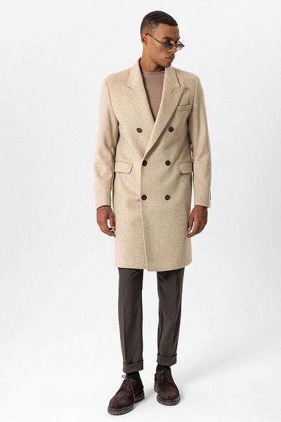 Antioch Beige Wool Blended Double Breasted Men's Coat