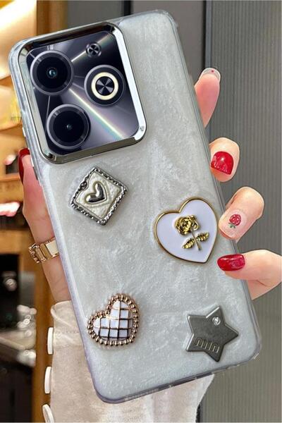 3GEN CASE Infinix Smart 8 Pro متوافق مع شريط حجري ثلاثي الأبعاد على شكل فراشة وتطريز على شكل قلب مجموعة لامعة