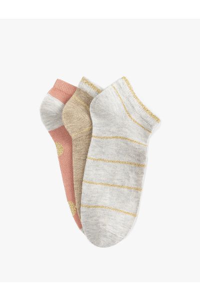 Koton Set of 3 Striped Multicolored Glitter Booties Socks