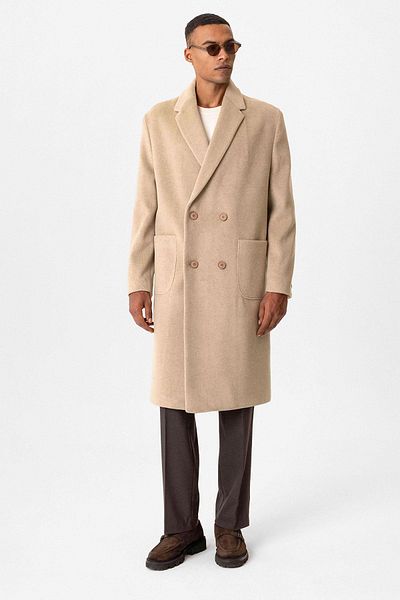 Antioch Beige Textured Double Breasted Men's Coat
