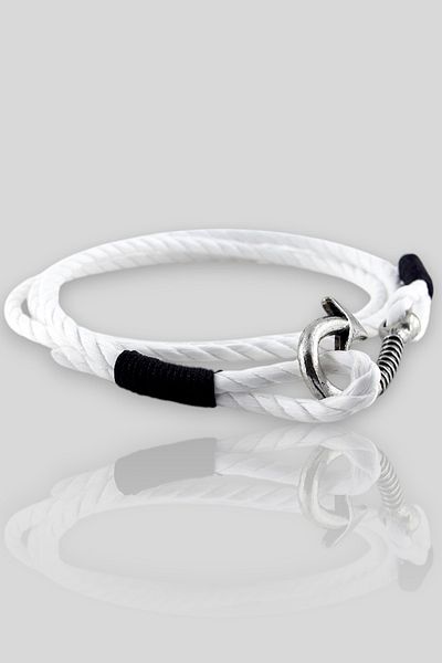 Solfera Men's Bracelet - Fisherman Fishing Rod, White Rope, Black Tied, Three Rows M060E