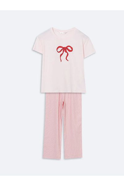 LC Waikiki Lcw Dream Red Women's Pajamas Set - Crew Neck, Printed T-Shirt