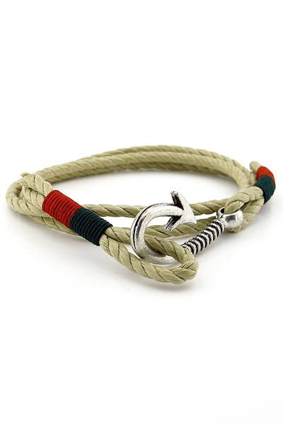 Solfera Men's Bracelet - Fisherman Fishing Rod, Cream Rope, Cinnamon Green, Tied Three Rows M060C